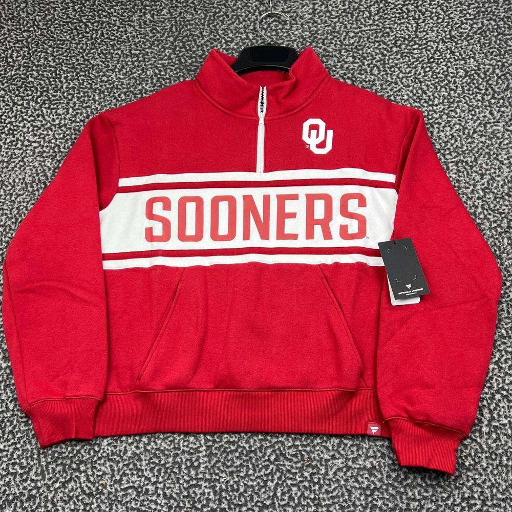 Oklahoma Sooners Sweatshirt Women Medium Red Fanatics Quarter Zip Pullover New M
